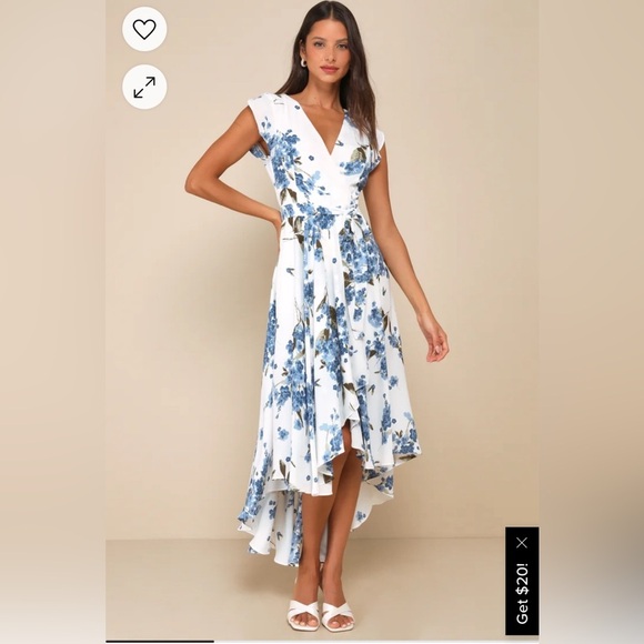 Dresses & Skirts - Lulus French countryside, high low white floral blue dress, extra small. EUC 100